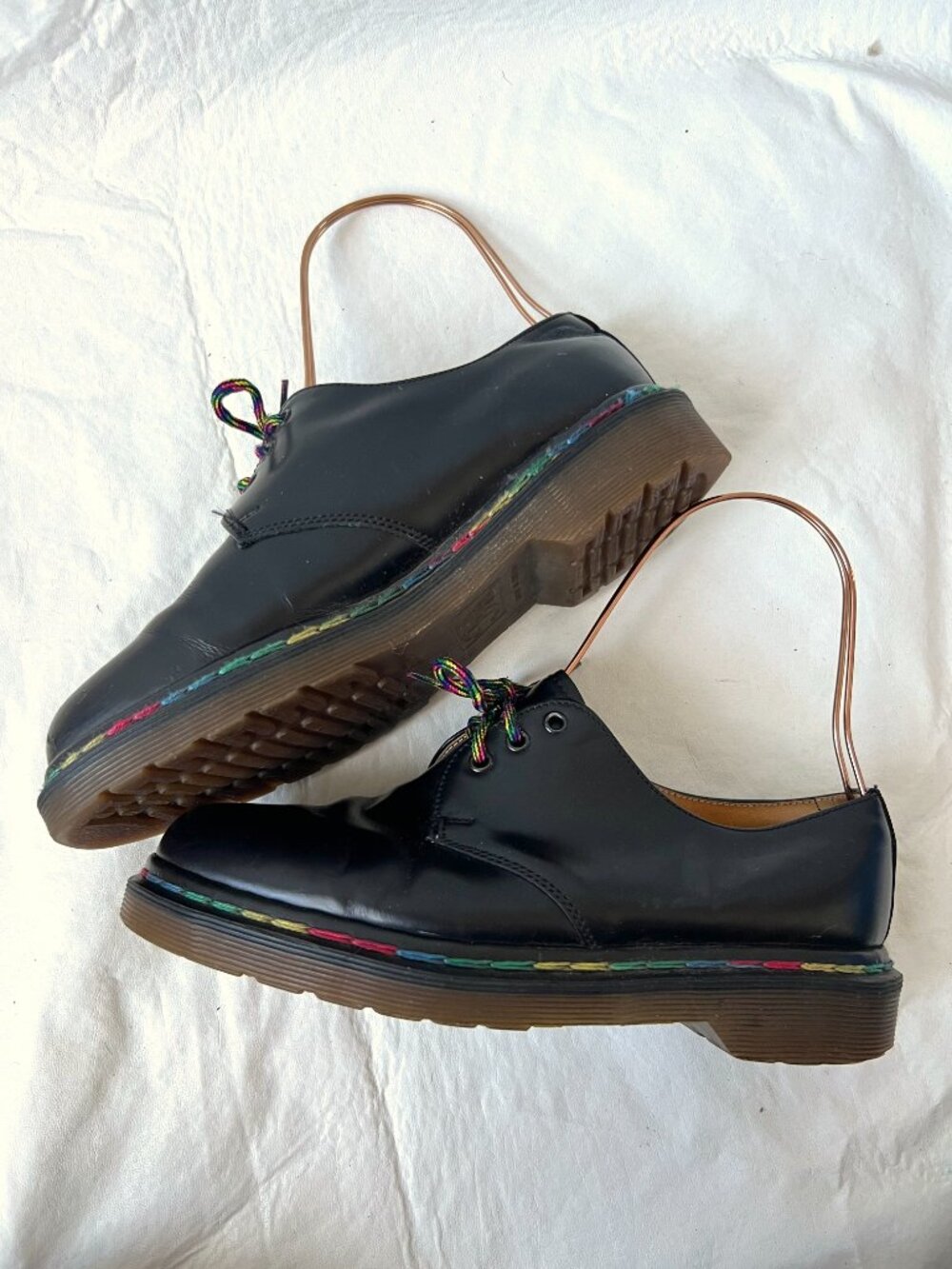 Dr Martens shoes 1461 oxfords UK 5 US 7 black leather double stitched rainbow - Picture 6 of 15